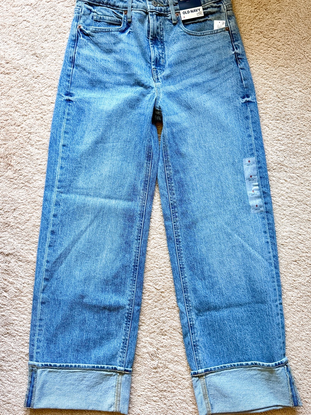 Old Navy Extra High Rise Wide Leg Cuffed Jeans Womens 6 NWT Y2K Style Lt Blue - Picture 7 of 7